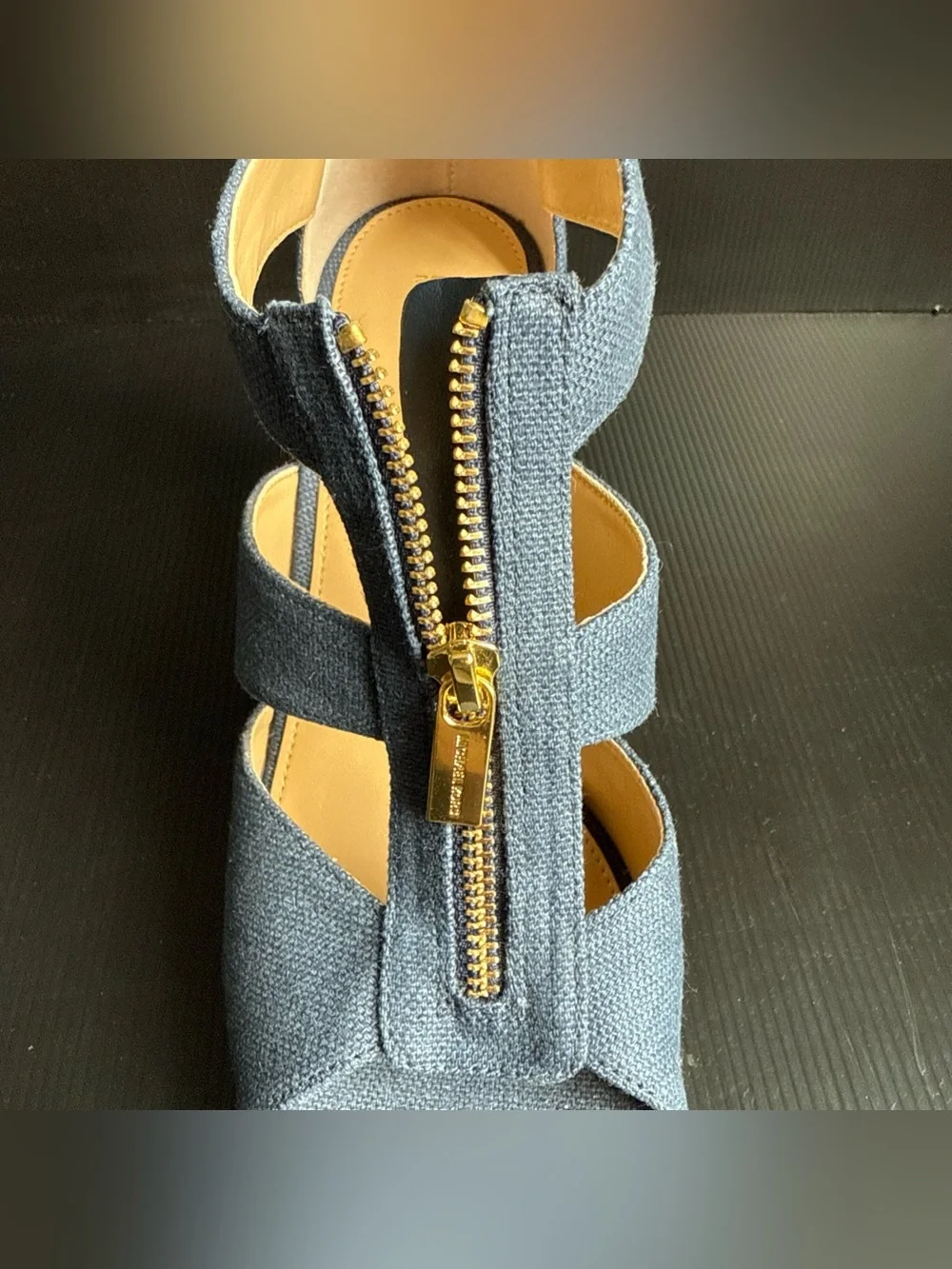 Pre-Owned Michael Kors Navy Canvas Damita Wedge Espadrille Women’s Size 9.5